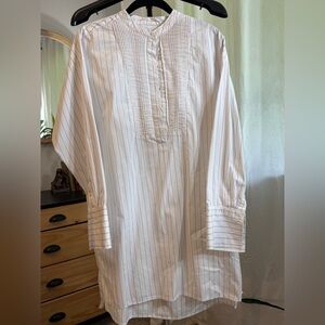 J. Crew White Long-Sleeve Pinstripe Popover Shirt